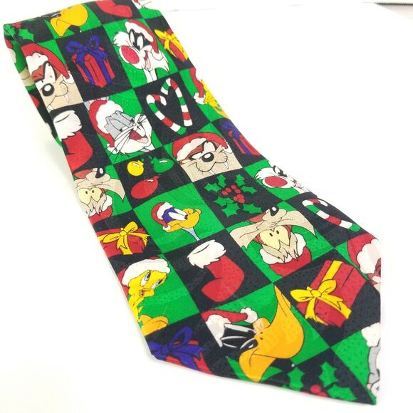Vintage Looney Tunes Necktie Characters Bugs Bunny Christmas 100% Silk - Picture 4 of 8